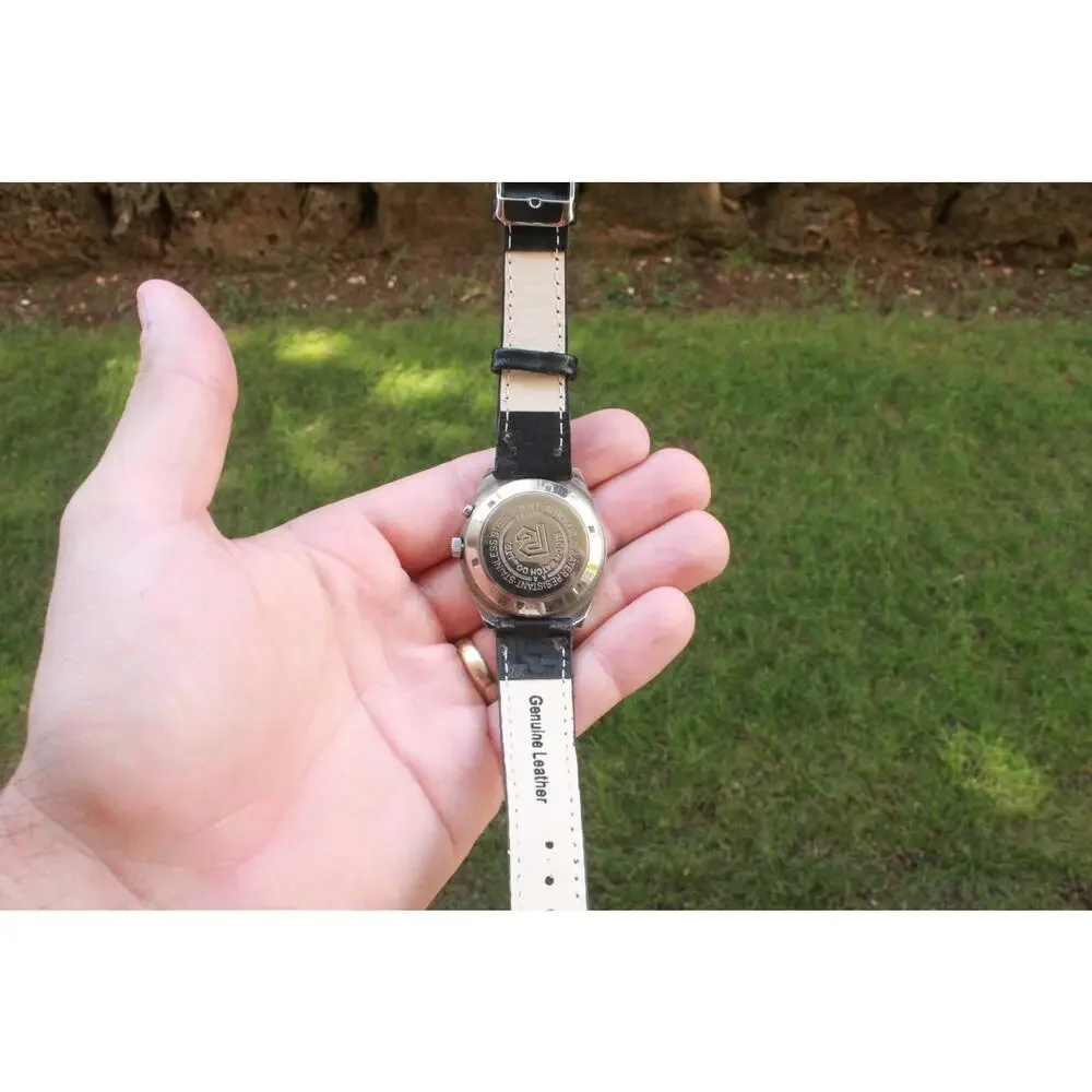 Vintage 1985 Ricoh Automatic Mens Silver Watch W/daydate & Gold accents